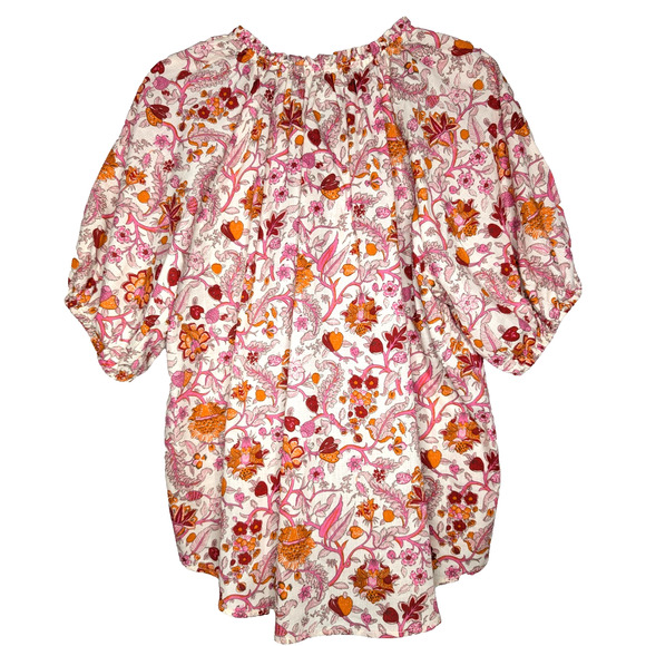 Knox Rose Boho Cottage Prairie Peasant Strawberry Floral Print Puff Sleeve Top L - Picture 6 of 10